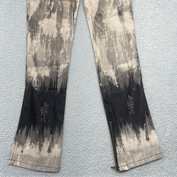 Y2K Express Low Rise Jeans Womens 4 Tan Gray Tie Dye Marble Splatter Zip - Picture 12 of 14